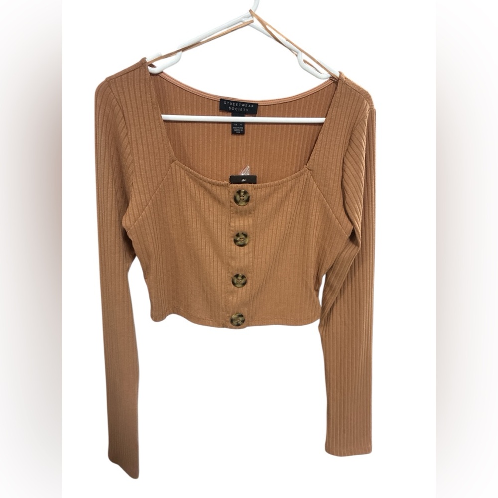 Streetwear Society Camel Ribbed Crop Top